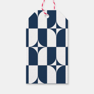 Blauw en wit midden van de eeuw modern cadeaulabel