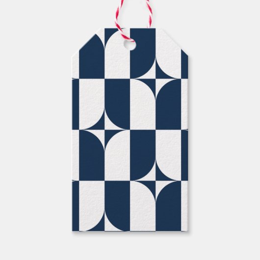 Blauw en wit midden van de eeuw modern cadeaulabel (Voorkant)