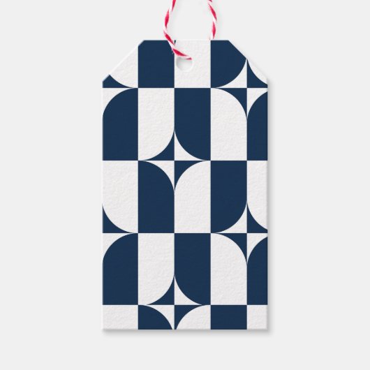 Blauw en wit midden van de eeuw modern cadeaulabel (Voorkant)