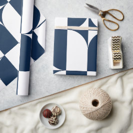 Blauw en wit midden van de eeuw modern cadeaupapier
