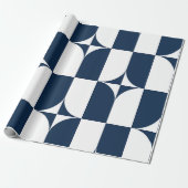 Blauw en wit midden van de eeuw modern cadeaupapier (Uitgerold)