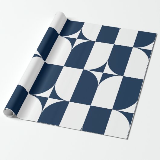 Blauw en wit midden van de eeuw modern cadeaupapier (Uitgerold)