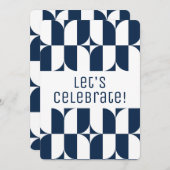 Blauw en wit midden van de eeuw moderne uitnodigin kaart (Voorkant / Achterkant)