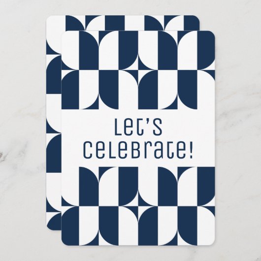 Blauw en wit midden van de eeuw moderne uitnodigin kaart (Voorkant / Achterkant)