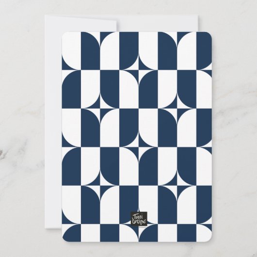 Blauw en wit midden van de eeuw moderne uitnodigin kaart (Achterkant)