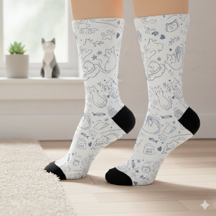 Blauw en Wit Minimaal Ambachtelijk Hobbies Sokken