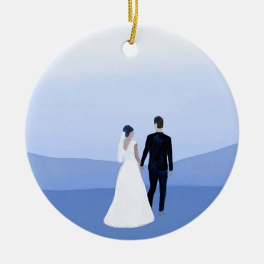 Blauw en Wit Minimal Wedding Kerst Ornament (Voorkant)