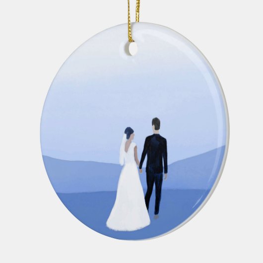 Blauw en Wit Minimal Wedding Kerst Ornament (Links)
