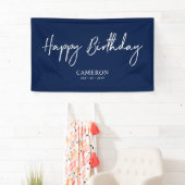 Blauw en wit - Minimale Aangepast, Happy Birthday- Spandoek (Insitu)