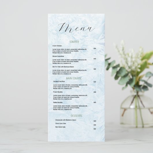 Blauw en Wit Minimalistisch Menulijst Menu (Staand voorkant)