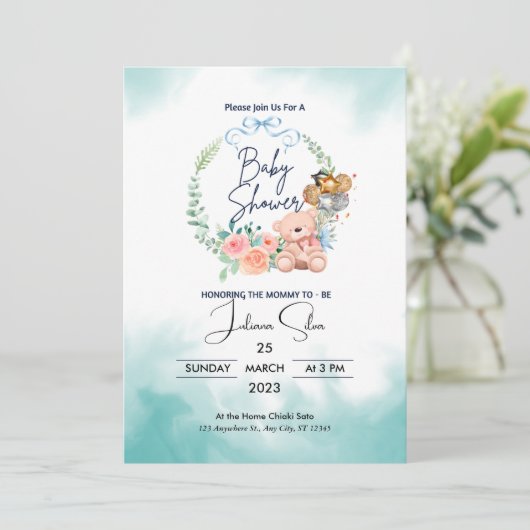 Blauw en wit modern Baby shower Kaart (Staand voorkant)