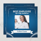 Blauw en Wit Modern Beste Medewerker van de Maand Kaart (Voorkant / Achterkant)