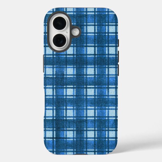 Blauw en wit Modern Denim Plakken Patroon Case-Mate iPhone Case (Achterkant)