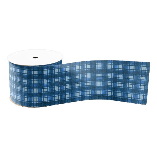 Blauw en wit Modern Denim Plakken Patroon Grosgrain Lint (Spoel)