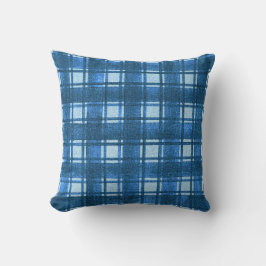 Blauw en wit Modern Denim Plakken Patroon Kussen