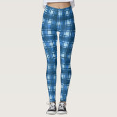 Blauw en wit Modern Denim Plakken Patroon Leggings (Voorkant)