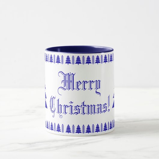 Blauw en wit modern kerstboommodel mok (Midden)