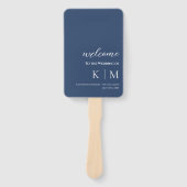 Blauw en Wit-Modern- Monogram-Huwelijksprogramma- Handwaaier (Voorkant)