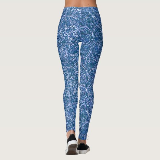 Blauw en wit modern stijlvol trendy patroon leggings (Achterkant)