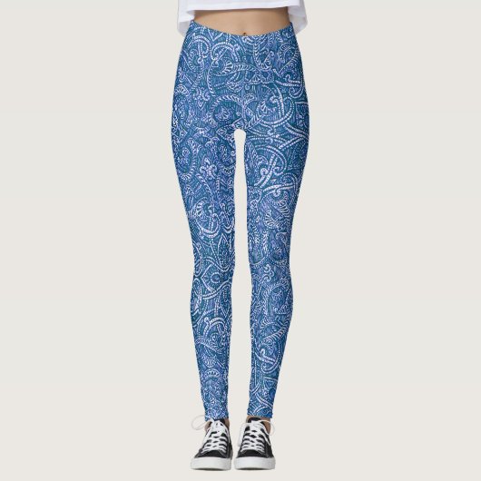 Blauw en wit modern stijlvol trendy patroon leggings (Voorkant)