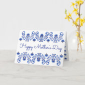 Blauw en Wit Moederdag Kaart (Gele Bloem)