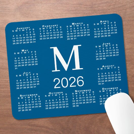 Blauw en Wit Monogram 2026 Agenda Muismat