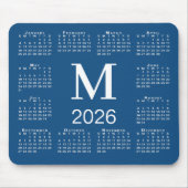 Blauw en Wit Monogram 2026 Agenda Muismat (Voorkant)