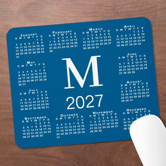Blauw en Wit Monogram 2027 Agenda Muismat
