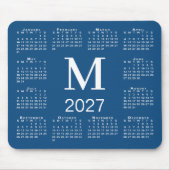 Blauw en Wit Monogram 2027 Agenda Muismat (Voorkant)