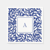 Blauw en wit monogram bladpatroon servet (Voorkant)