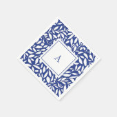 Blauw en wit monogram bladpatroon servet (Hoek)