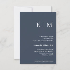 Blauw en Wit-Monogram-Bruiloft- Kaart