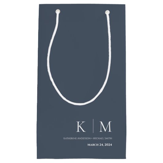 Blauw en Wit-Monogram-Bruiloft- Klein Cadeauzakje (Voorkant)