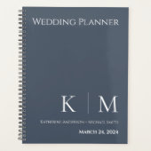 Blauw en Wit- Monogram-Bruiloft-Planner Planner (Voorkant)