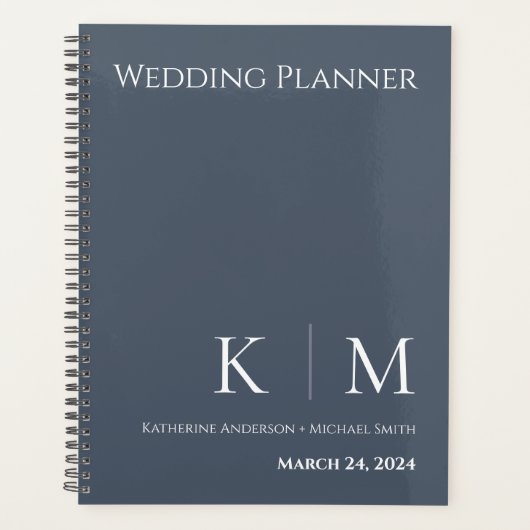 Blauw en Wit- Monogram-Bruiloft-Planner Planner (Voorkant)