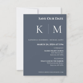 Blauw en Wit-Monogram-Bruiloft- Save The Date