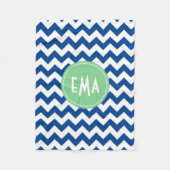 Blauw en wit monogram Chevron Geometric Pattern Fleece Deken (Voorkant)