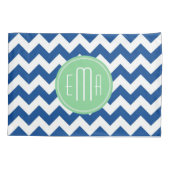 Blauw en wit monogram Chevron Geometric Pattern Kussensloop (Achterkant)
