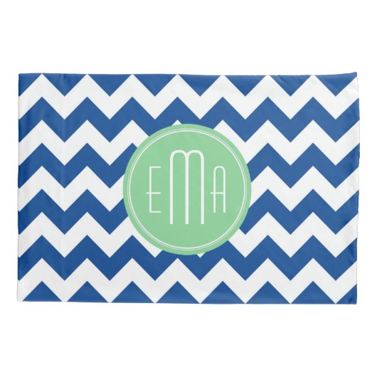 Blauw en wit monogram Chevron Geometric Pattern Kussensloop (Achterkant)
