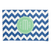 Blauw en wit monogram Chevron Geometric Pattern Kussensloop (Voorkant)