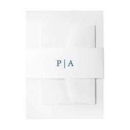 Blauw en Wit Monogram Eenvoudige Huwelijk Uitnodigingen Wikkel