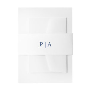 Blauw en Wit Monogram Eenvoudige Huwelijk Uitnodigingen Wikkel