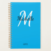 Blauw en wit monogram Eenvoudige legante anner Planner (Voorkant)