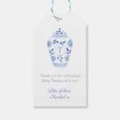 Blauw en wit Monogram Ginger Jar Baby shower Cadeaulabel (Voorkant)