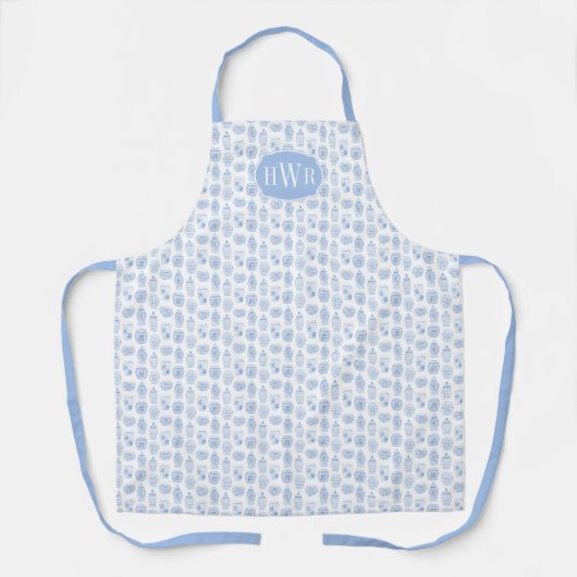 Blauw en wit monogram Ginger Jar Wedding Gift Schort (Voorkant)