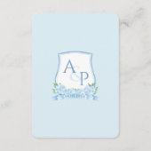 Blauw en Wit Monogram QR Code Bruiloft Details Informatiekaartje (Achterkant)