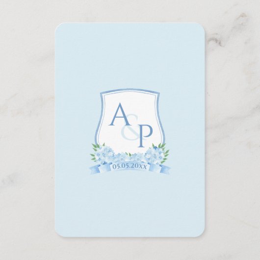 Blauw en Wit Monogram QR Code Bruiloft Details Informatiekaartje (Achterkant)