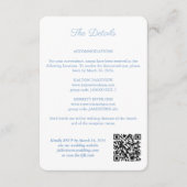 Blauw en Wit Monogram QR Code Bruiloft Details Informatiekaartje (Voorkant)