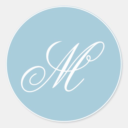 Blauw en Wit Monogram Script Ronde Sticker (Voorkant)