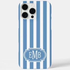 Blauw en Wit Monogram Strepen iPhone 16 Pro Max Hoesje